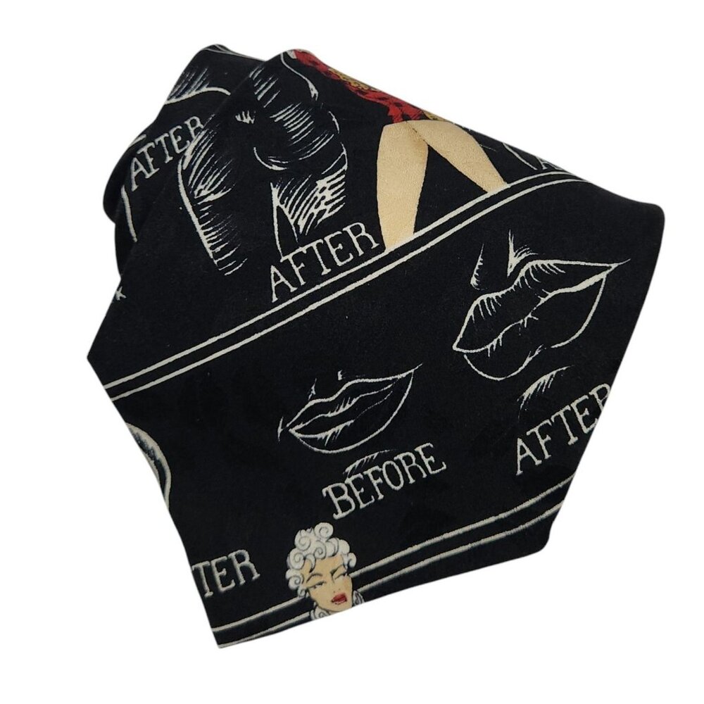 Nicole Miller 1993 Vintage Novelty Tie Plastic Surgery Before & After Black Silk